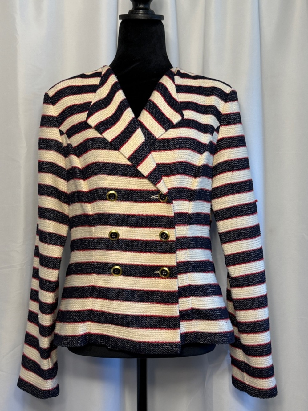 Striped Double-Breasted Women’s Jacket - White & Navy Cruise Jacket Spring 16